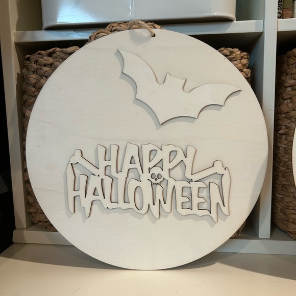 Pair Wooden Halloween Signs Happy Halloween w/ Bat & Poison with Skull Spooky - Picture 3 of 4